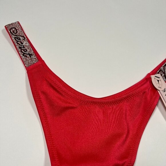 Victoria Secret XS Thong Bikini Bottom Swim LOGO Shine Strap Strawberry Pink - Picture 4 of 10